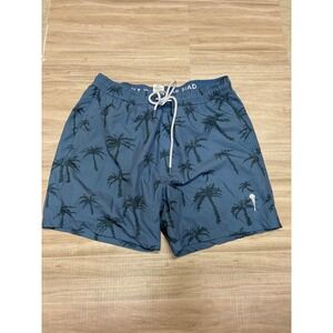Mad Pelican Mens Blue Palm Tree Print Swim Trunks Mesh Lined Board Shorts Size L